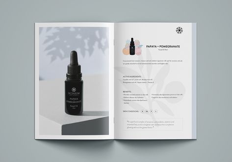 Ocinium Brochure / Cosmetic Brand on Behance Cosmetic Catalogue Design Layout, Cosmetics Catalogue Design, Beauty Catalogue Design, Building Brochure Design, Art Brochure Design, Cosmetic Catalogue Design, Health Brochure Design, Brochure Design Creative Graphics, A5 Brochure Design