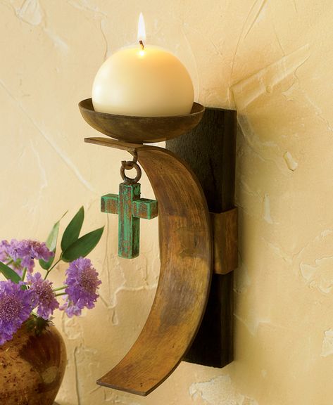 Tequila Barrel Candle Holder with Turquoise Cross Rustic Wall Candle Holders, Western Candle, Candle Wall Scones, Western Candle Holders, Western Candles, Glass Pillar Candle Holders, Black Forest Decor, Wall Candle, Floor Candle