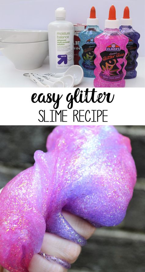 Glitter Glue Slime Recipes, Borax Slime Recipe, Glitter Slime Recipe, Slime Kids, Cool Slime Recipes, Glue Slime, Glitter Jumpsuit, Slime No Glue, Easy Slime Recipe