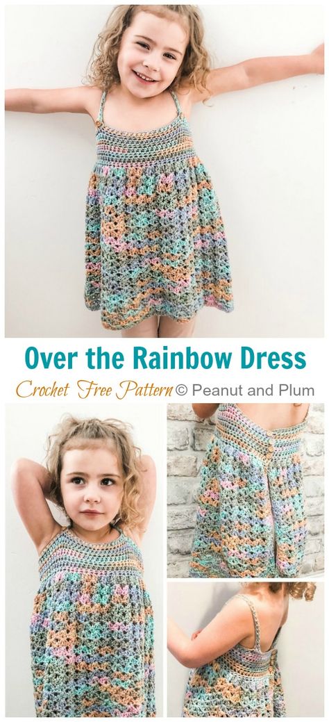 Over Rainbow Dress Crochet Free Pattern - Crochet & Knitting Crochet Childs Dress Free Pattern, Crochet Baby Summer Dress, Free Crochet Kids Patterns, Crochet Dress Kids, Toddler Girl Crochet Patterns, Crochet Toddler Clothes Free Pattern, Toddler Crochet Patterns Free, Free Toddler Crochet Patterns, Crochet Toddler Clothes