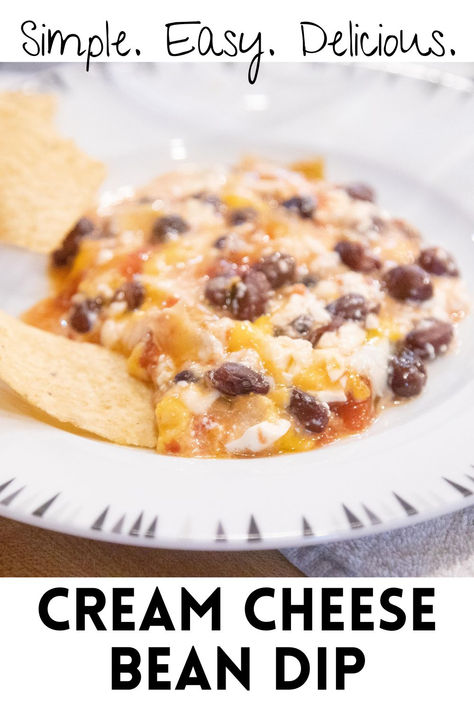 Only 4 simple ingredients (cream cheese, beans, salsa, and cheese) makes four delicious layers in this cream cheese bean dip. Serve with tortilla or corn chips for a savory appetizer. It's super easy to prepare last minute or when you're in a hurry! #cookingfromscratch #beandip #creamcheese #appetizer #gamedayparties #Superbowl #Mexicaninspired #foodlover #vegetarian #simple #Cincodemayo #4layerdip #beginnerfriendly #kidfriendly #easysnack Black Bean Dip With Cream Cheese, Cheese Bean Dip, Bean Dip Appetizer, Easy Yummy Dips, Cream Cheese Bean Dip, Bean Cheese Dip, Cheese Beans, Cream Cheese Recipes Dip, Cream Cheese Dip