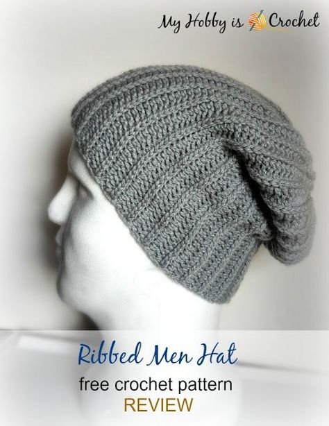 Ribbed Men Hat - Free Crochet Pattern REVIEW on myhobbyiscrochet.com Crochet For Men, Crochet Mens Hat, Crochet Mittens Pattern, Ribbed Crochet, Crochet Men, Knitting For Beginners Hats, Crochet Hat Patterns, Crochet For Beginners Blanket, Crochet Beanies