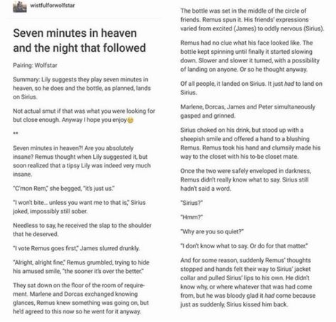 #wolfstar Wolfstar 7 Minutes In Heaven, Wolfstar Headcannons, Wolfstar Fanfic, Marauders Stories, Wolfstar Headcanons, Marauders Fanfiction, Wolfstar Stories, 7 Minutes In Heaven, Seven Minutes In Heaven