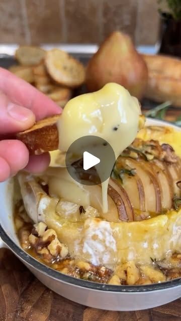 Brandon Frohne on Instagram: "This Truffle Honey Baked Brie is such a vibe!🙃 It’s sweet, salty, and simply irresistible! 

And the best part is your how your kitchen is going to smell like truffles all day!🫠

Make sure to save the recipe, and share this with someone you would smash this deliciousness with!🤤

🍯 Truffle Honey Baked Brie with Pears & Walnuts 🍯 

1 Truffle Brie
1 Pear 
1/2 cup Walnuts
Pinch of Rosemary and Thyme
Spoonful of Honeycomb
1 French Baguette

Place brie in a baking dish. Score the top of the brie and layer on sliced pears, walnuts, herbs, and a big spoonful of honey!

Bake in a 350 f oven until bubbly and golden!

Enjoy food fam!

#tasty #delicious #food #foodie #foodstagram #eeeeeats #yummy" Brie With Pears, Honey Baked Brie, Baked Brie Honey, Truffle Honey, Recipe Appetizers, Honey Baked, Sliced Pears, Rosemary And Thyme, French Baguette