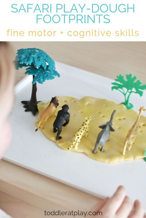 Have a fun matching activity with this Safari Play-dough Footprints idea using only play-dough and toy safari animals!   #footprintsmatch #toddleractivity #safarianimals Safari Themed Science Experiments, Safari Play Ideas, Africa Sensory Activities, Safari Pretend Play, Safari Science Experiments, Safari Animal Crafts Preschool, Safari Sensory Activities, Safari Camp Ideas For Kids, Safari Theme Preschool Activities