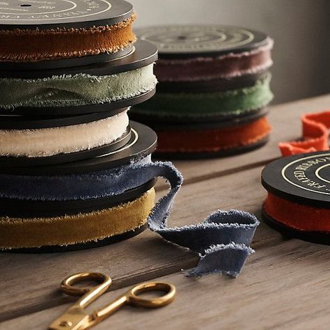 Antiqued Frayed Velvet Ribbon | Terrain Gift Wrapping Inspiration, Upholstery Diy, Dark Christmas, Ribbon Gift, Antique Keys, Chicken Art, Hanging Wreath, Gift Toppers, Paper Ribbon