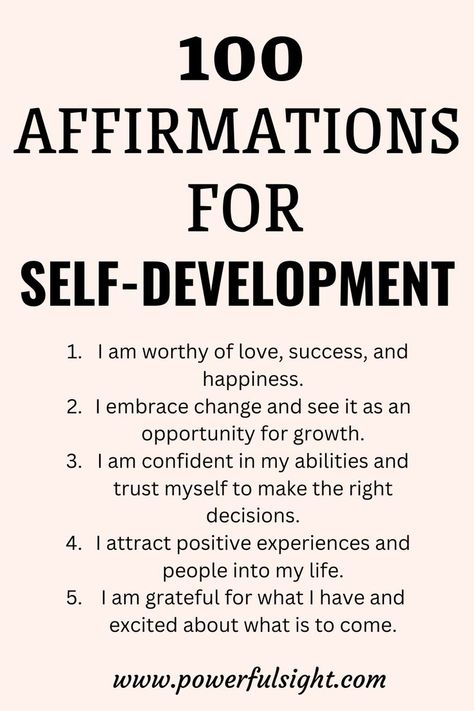 100 Affirmations For Self-Development 100 Affirmations, Thinking Patterns, Positive Statements, Self Belief, Focus On The Positive, Divorce Recovery, Healing Affirmations, Powerful Affirmations, Uplifting Words