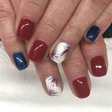 Red And Blue Nails, Red White And Blue Nails, White And Blue Nails, Patriotic Nails Design, Firework Nails, Patriotic Nails, Usa Nails, Fourth Of July Nails, 4th Of July Nails