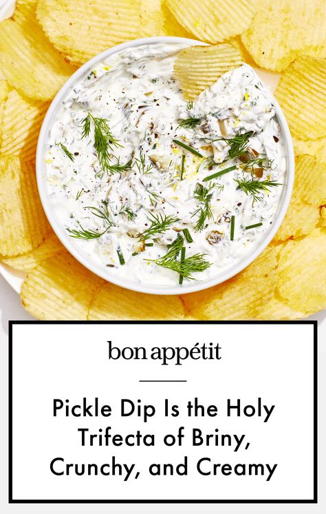 Crunchy Pickle Dip, Healthy Pickle Dip, Healthy Chip Dip Recipes, Best Potato Chip Dip Recipe, Chips And Dip Recipes, Seedy Crackers, Healthy Chip Dip, Potato Chip Dip, Summer Apps