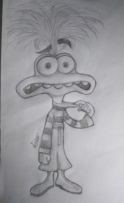 Things To Draw Cartoon Characters, Inside Out Sketch, Drawing Ideas Characters, Inside Out Characters Drawings, Drawing Self Portraits, Ideas Of What To Draw, Cool Drawings Trippy, Drawings To Try, Emotions Drawing