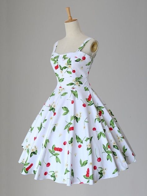 Vintage Cherry, Cherry Dress, Cute Prom Dresses, Frocks For Girls, Rockabilly Dress, Stylish Dresses For Girls, Frock Design, Indian Fashion Dresses, 1950s Vintage