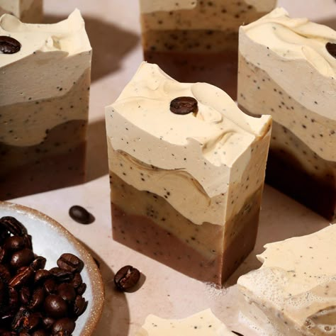 Buy Latte Cold Process Soap Project at BrambleBerry. Coffee Soap Recipe, Easy Soap Recipes, Cold Process Soap Recipes, Handmade Soap Recipes, Coffee Soap, Soap Design, Filled Donuts, Diy Soaps, Buttercream Filling