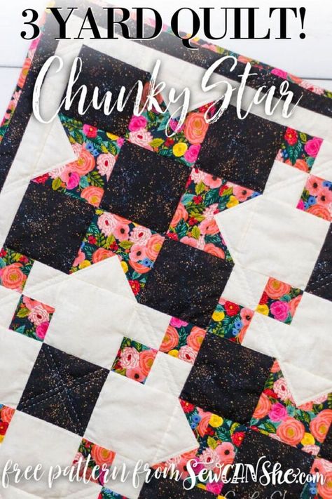 Free 3yard Quilt Patterns, 3 Yard Quilts Free Pattern, 3 Yard Quilt Patterns Free, 3 Yard Quilt Patterns, 3 Yard Quilts, Free Sewing Patterns For Beginners, Sewing Patterns For Beginners, Star Quilt Pattern, Beginner Quilt