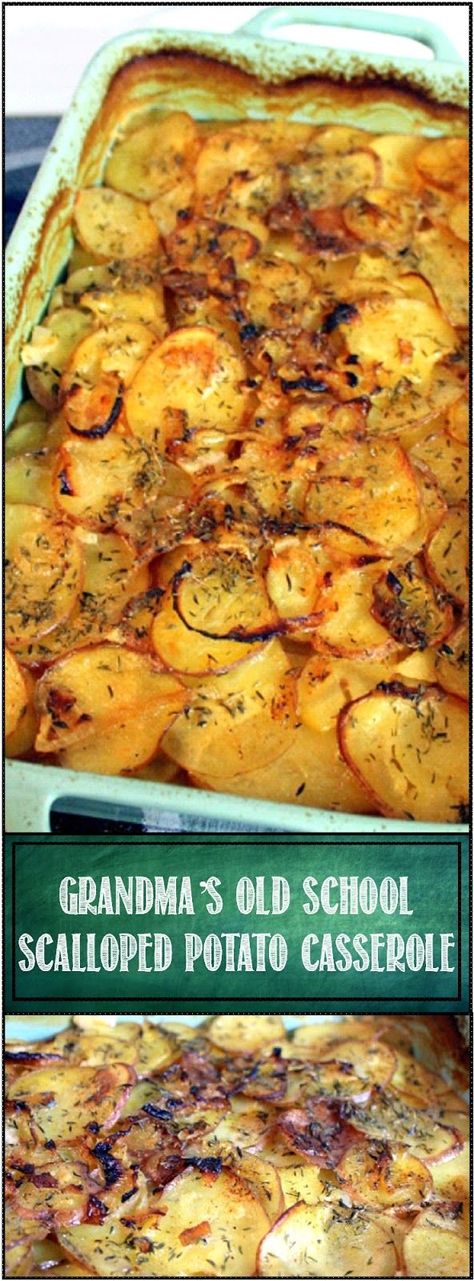 Grandma's "OLD SCHOOL" Scalloped Potato Casserole - I love the "Old School", Grandma recipes.  And why not?  They have met the test of time with hundreds of thousands versions of this recipe served at hundreds of thousands of church basements!  There is a creamy gravy on the insides (if served right, the gravy is still bubbling right out of the oven).  with a topping of crusty slightly crunchy top.  A perfect mix of textures for your pallet.  The taste will take you back to Grandma's house Scallop Potato Casserole, Old School Recipes, Scalloped Potato Casserole, Grandma Recipes, Scalloped Potato, School Recipes, Scalloped Potato Recipes, Scallop Recipes, Grandma's House