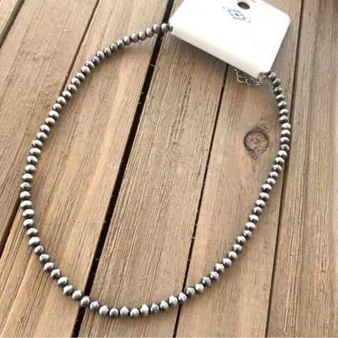 Brand New Silver Navajo Pearl Beaded Choker Necklace, Beads Measure 4mm. Rodeo Jewelry, Western Jewelry, Southwestern Jewelry, Cowgirl Jewelry, Boho Jewelry, Silver Jewelry, Navajo Pearls, Navajo Jewelry, Country Girl, Boots, Boho, Gypsy, Tribal, Aztec, Navajo, Southern, Southwest, Western, Rodeo, Cowgirl Style, Dojo, Bohemian, Nwt, Gift, Jeweled, Jewelry Accessories Western Jewelry Necklace Beads, Dainty Western Jewelry, Gold Western Jewelry, Silver Western Jewelry, Beaded Western Jewelry, Western Christmas Gifts, Western Wishlist, Western Choker Necklace, Punchy Jewelry