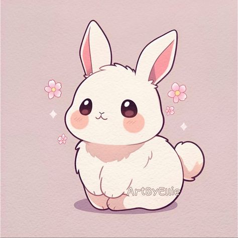 Cute Art Bunny, Bunnies Cute Drawing, Drawing Bunny Cute, Cute Aesthetic Animal Drawings, Chibi Art Style Animals, Cute Animals Pictures Cartoon Art, Rabbit Drawing Cute Bunny Art, Cute Cute Drawings, Cute Animal Art Cartoon