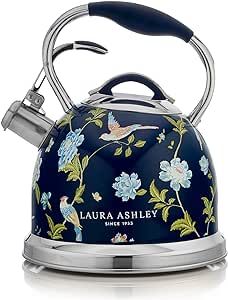 VQ Laura Ashley Elveden Navy 3L Stainless Steel Tea Kettle Stovetop Whistling Teapot for Induction, Gas Hob or others. Silicon Coated Cool Handle & Push Button Mechanism Vintage Stove Top Kettle Tea Kettle Stovetop, Stove Top Kettle, Vintage Stove, Stovetop Kettle, Vintage Stoves, Gas Hob, Tea Kettle, Simple Pleasures, Small Kitchen Appliances