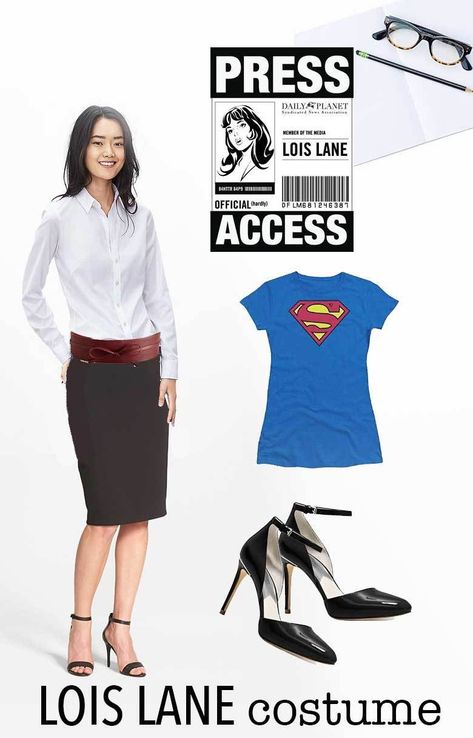 Lois Lane Costume Diy, Superman And Lois Lane Costume, Journalist Costume, Lois Lane Costume, Clark Kent Costume, Louis Lane, Clark Kent And Lois Lane, Clark Kent Lois Lane, Superhero Halloween Costumes