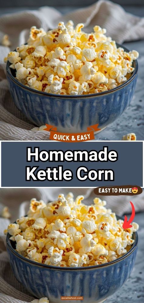 This homemade Kettle Corn is the BEST homemade Kettle corn recipe you are going to find! I say that as a kettle corn fanatic! Easy Kettle Corn Recipe, How To Make Kettle Corn, How To Make Kettle Corn At Home, Kettle Corn Recipe Homemade, Diy Kettle Corn, Homemade Kettle Corn, Kettle Corn Recipe, Popcorn Recipes Easy, Kettle Popcorn