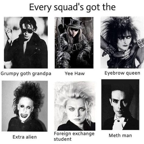 Bela Lugosi 🦇🕸🎃🤘🏼’s Instagram profile post: “Which one are you? 😁🦇 #andreweldritch #siouxsiesioux #petermurphy #anjahuwe #nikwade #goth #gothgoth #gothgothgoth #gothband #gothmemes…” Goth Humor, Andrew Eldritch, Goth Memes, Peter Murphy, 80s Goth, Siouxsie Sioux, Goth Bands, Goth Music, Goth Subculture