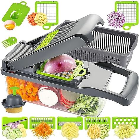 Vegetable Chopper Onion Chopper - Artbros 13 in 1 Multi-Functional Kitchen Mandoline Slicer Veggie Fruit Dicer Cutter with Colander Basket and Container - Grey Veggie Slicer, Slicer Dicer, Potato Slicer, Onion Vegetable, Onion Chopper, Mandolin Slicer, Vegetable Chopper, Vegetable Slicer, Cheese Grater