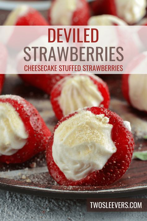 If you're looking for a delightful twist on traditional strawberries, you're in for a treat! Learn how to make these heavenly Deviled Strawberries. Strawberries And Whipped Cream Ideas, Deserts Recipes Strawberries, Strawberry Shortcake Deviled Eggs, Deviled Egg Strawberries, Devils Strawberries, Cheesecake Strawberry Deviled Eggs, Deviled Strawberries Cheesecake, Fruit Dessert Dip, Cheesecake Deviled Strawberry