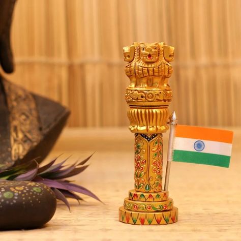 Our wooden Ashok Stambh is a beautiful and unique Indian handicraft that captures the essence of India's cultural and historical heritage. Carved from high quality wood, this magnificent statue is a replica of the original Ashok Stambh (Ashoka Pillar), an important national symbol of India. Ashok Stambh Wallpaper Hd, Ashok Stambh Logo, Ias Car Pic, Ias Upsc Wallpapers, Ashoka Pillar, Handyman Logo, Indian Flag Images, Pastel Background Wallpapers, Hd Wallpapers For Laptop