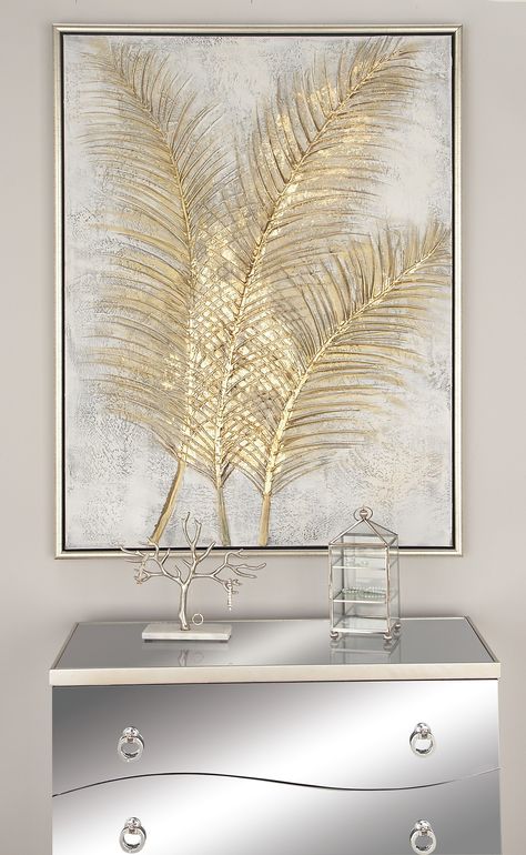 Free 2-day shipping on qualified orders over $35. Buy CosmoLiving by Cosmopolitan Glam Style Metallic Gold Leaf Palm Fronds Acrylic Painting in Rectangular Metallic Wood Frame, 36” x 48” at Walmart.com Metal Wall Decor Living Room, Long Hallways, Large Scale Wall Art, Gold Acrylic Paint, Cosmoliving By Cosmopolitan, Gold Leaf Art, Gold Wall Art, Palm Fronds, Leaf Wall Art