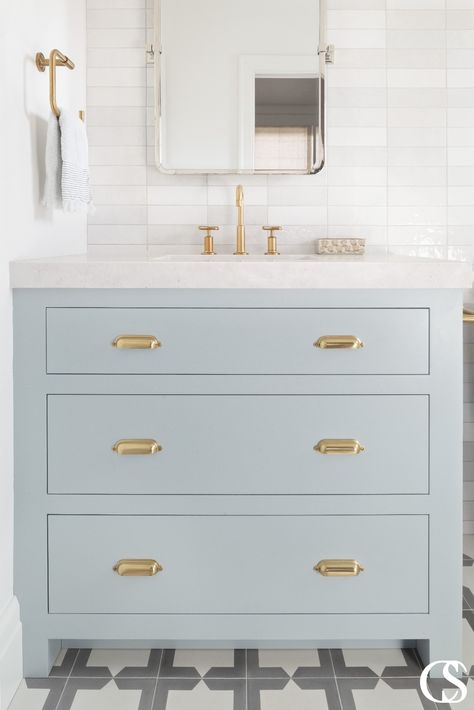 BATHROOMS - Christopher Scott Cabinetry Single Vanity Ideas Bathroom, 3 Drawer Vanity Bathroom, Bathroom Vanities With Drawers, Bathroom Vanity Ideas Single Sink, 3 Drawer Bathroom Vanity, Bertch Bathroom Vanities, Powder Blue Vanity, Pottery Barn Vanity Bathroom, Bathroom Vanity With Seating