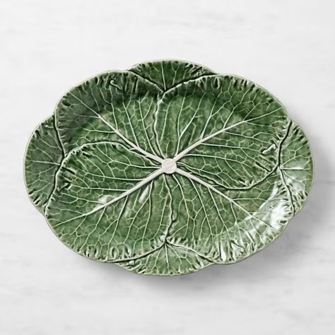 bench | Williams Sonoma William Sonoma, Bordallo Pinheiro, Table Setting Inspiration, Kids Pottery, Cabbage Leaves, Ceramic Platters, Elegant Table Settings, Bar Supplies, Oval Platter