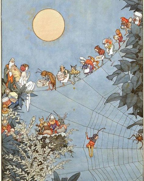 “Faeries, come take me out of this dull world, For I would ride with you upon the wind..." https://bit.ly/3uh18Vl William Butler Yeats - The Land of Heart's Desire, 1923. William Heath Robinson - The Fairies Birthday, 1925 #art Heath Robinson, 동화 삽화, Fairy Illustration, Vintage Fairies, Fairy Birthday, Images Vintage, Illustration Vintage, Fairytale Art, Art Et Illustration