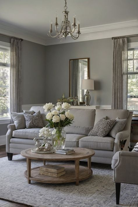 Transitional Elegance: 2024s Classic with a Twist! - HOME CABINET EXPERT Transitional Furniture Style, Living Room Transitional Style, Formal Sitting Room Ideas, Agreeable Gray Walls, Gray And White Living Room, Cosy Grey Living Room, Transitional Interior Design Style, Cozy Grey Living Room, Transitional Glam