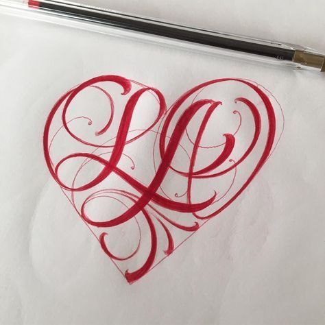 Letter L Tattoo, Tattoo Alphabet, Calligraphy Heart, Diy Tattoo Permanent, Tattoo Fonts Cursive, Chicano Lettering, Cursive Tattoos, L Tattoo, Tattoo Heart