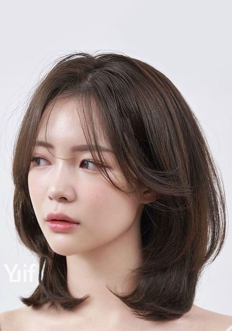 Hair Cut For Short Hair Women Straight, Shoulder Hair Straight, Korean Layered Bob With Fringe, Short Hair Styles Women Round Face, Haircut Short For Round Face, Good Haircut For Round Face, Asian Short Hair Bob Round Faces, Shirt Hair For Round Face, Short Hair Asian Women Round Face