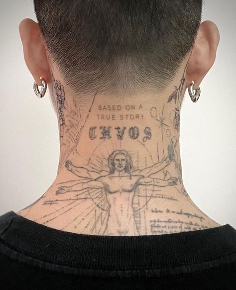 Up The Neck Tattoo, Spiritual Tattoos For Men Sleeve, Addison James Tattoo, Mens Back Neck Tattoo, Mens Back Of Neck Tattoo, Classic Tattoos For Men, Italian Tattoos For Men, Back Neck Tattoo Men, Small Neck Tattoos Men