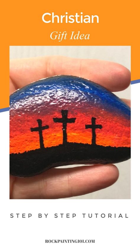 Learn how to Mt Calvary with this step by step rock painting tutorial. These Easter painted rocks use paint pens and are great for beginners. Give these rock painting ideas as gifts, hide them in your neighborhood, or decorate your home. #Easter #paintedrocks #rockpainting101 Christian Painted Rocks Ideas, Hope Painting Ideas, Christian Rock Painting Ideas, Paint Shells, Lent Ideas, 3 Crosses, Rock Painting Flowers, Rock Painting Supplies, Painted Crafts