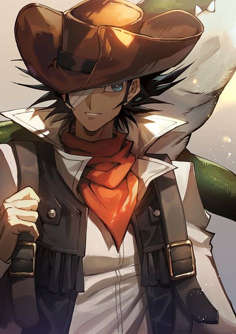 Anime Cowboy Art, Winter Steampunk, Chazz Princeton, Western Gunslinger Art, Cowboy Anime, Yugioh Fanart, Genius Inc, Yugioh Art, Jaden Yuki