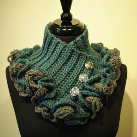 The Crochet Punk I’m writing about is Steampunk.  Are you familiar with it?  It’s a pretty cool fashion and craft phenomenon.  I have been attracted to the ‘look’ for some t… Victorian Crochet, Crochet Neck Warmer, Steampunk Victorian, Crochet Ruffle, Scarf Knitting, Crochet Buttons, Crochet Collar, Freeform Crochet, Shawl Crochet Pattern