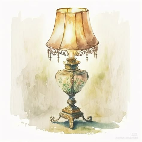 Lamp Illustration Drawing, Lamps Painting, Eagle Drawing, Watercolor Clouds, Watercolor Paintings For Beginners, Cute Paintings, Painting Art Lesson, Watercolor Art Lessons, Happy Paintings