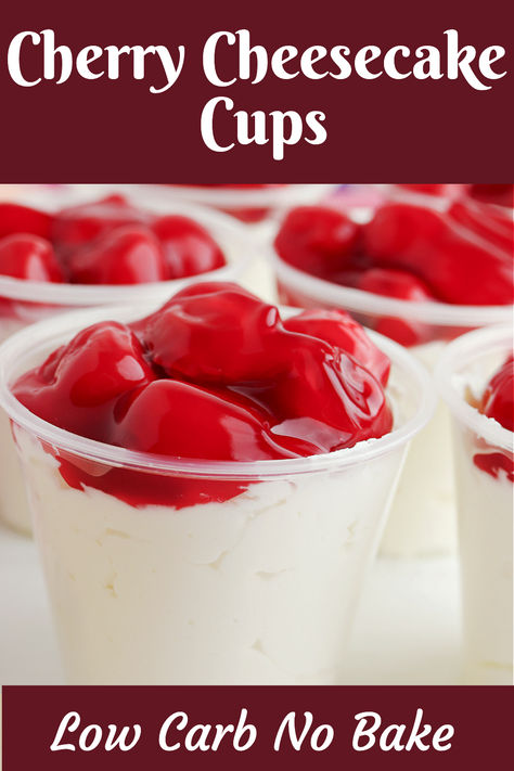 No Bake Cherry Cheesecake Cups are made from a rich decadent low carb cherry cheesecake recipe.  This low carb cheesecake cup is topped with sugar free cherry pie filling.  #CherryCheesecake #LowCarbCherryCheesecake #myturnforus #LowCarbCheesecake #NoBakeCherryCheesecake Sugar Free Cherry Pie Filling, Sugar Free Cherry Pie, Cherry Cheesecake Cups, Cherry Cheesecake Recipe, No Bake Cherry Cheesecake, Mini Cooking, Sugar Free Cheesecake, Berry Recipes, Coconut Cheesecake