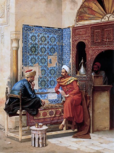 Arab Coffee, Egypt Museum, Playing Chess, Arabian Art, Arabic Art, A4 Poster, Chess Game, Egyptian Art, Handmade Oil