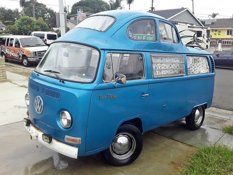 This 1969 VW Type II Bus was customized years ago. A Beetle shell was added to the roof and the bus became a rolling tribute to the Grateful Dead! #Eurovan, #TypeII, #Volkswagen, #VWBus Camping Interior, Beetle Shell, Dead Band, Kombi Motorhome, Vw Westfalia, Vw Engine, Best Barns, Huntington Beach Ca, Cool Vans