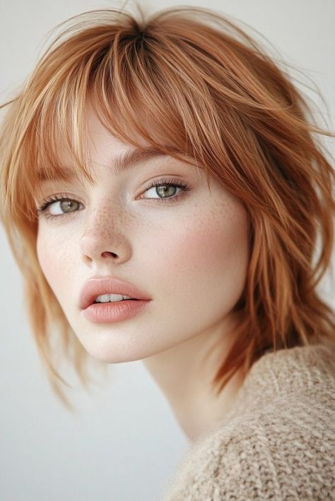 Short Red Hair With Bangs, Short Fall Hair, Dark Strawberry Blonde Hair, Red Hair With Bangs, Brown Hair Trends, Dark Strawberry Blonde, 100 Faces, Fall Hair Ideas, Red Hair Looks