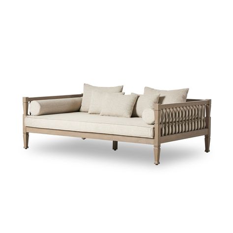 Inspired by traditional Balinese daybeds, FSCÂ®-certified teak and deep seating define this outdoor sofa. Layered pillows and bolsters add comfort and invite you to lounge. Cover or store indoors during inclement weather and when not in use.Product Overview Color: Faye Sand Dimensions: 86"W x 52"D x 34.5"H Materials: 1 Outdoor Sofa Design, Four Hands Furniture, Sofa Design Wood, Outdoor Chaise, Universal Furniture, Four Hands, Burke Decor, Furniture Collection, Outdoor Seating