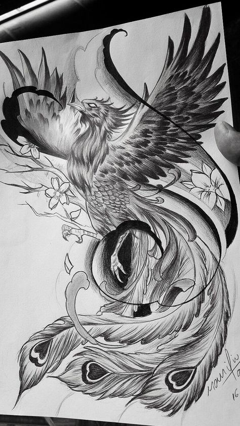 Phoniex Tattoo Japanese, Phoenix Tattoo Sleeve Design, Peacock Phoenix Tattoo, Fine Art Inspired Tattoo, Phoenix Tattoo On Leg, Phoenix Sketch Drawing, Phoenix Drawing Tattoo, Phoenix Art Drawing, Phoenix Tattoo Feminine Back