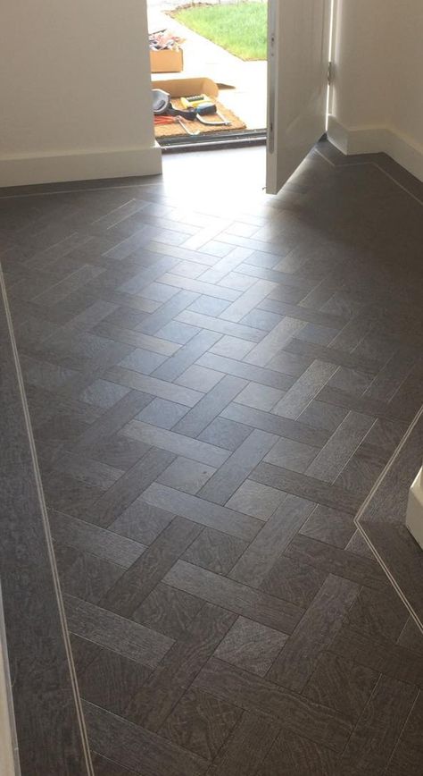 Lvt Flooring Design, Porcelain Herringbone Floor, Bedroom Flooring Ideas Tile, Wood And Tile Flooring Combination, Entrance Flooring Ideas, Floor Tile Design Modern, Flooring Ideas Bedroom, Flooring Ideas Tile, Herringbone Tile Floor