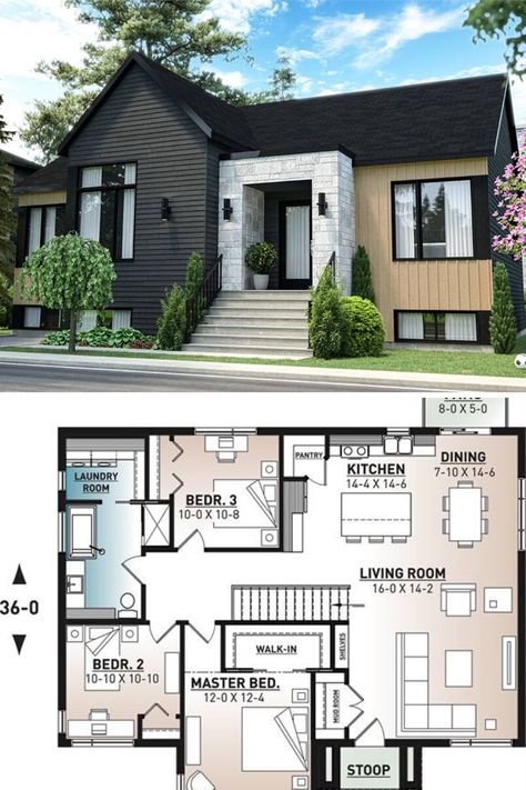 Floorplan 3 Bedrooms, 3 Bedroom Scandinavian House, House Layout Plans 1 Story, Single Story Floorplans, 1400 Sq Ft House Plans 2 Story, Scandinavian House Layout, Scandinavian Style House Exterior, Scandinavian Style Exterior, Scandinavian Style Home Exterior