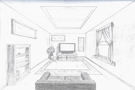 Point Perspective Room, One Perspective Drawing, One Point Perspective Room, Room Perspective Drawing, Interior Perspective, Perspective Room, Drawing Perspective, Perspective Lessons, 1 Point Perspective