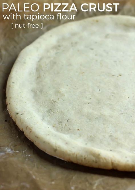 Just eight ingredients needed for this simple Paleo Pizza Crust. We're using a mix of tapioca flour and coconut flour, making this pizza grain-free and nut-free. | fitmittenkitchen.com | #pizza #healthypizza #nutfree #tapioca #paleopizza #paleo #healthydinner #homemadecrust #healthycrust #cleaneating #grainfree #grainfreepizza #homemadepizza Tapioca Flour Recipes, Coconut Flour Pizza Crust, Paleo Pizza Crust, Simple Paleo, Fit Mitten Kitchen, Paleo Pizza, Gluten Free Pizza Crust, Paleo Bread, Pizza Crust Recipe