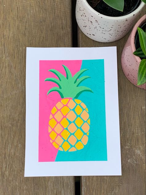 Art by DrawSez. Fun and vibrant pineapple fruit artwork. Pink and teal summer inspired postcart art print. Follow @DrawSez for more! Posca Art Ideas Simple, Simple Posca Pen Art, Posca Pens Art Simple, Posca Pens Art Ideas Simple, Things To Draw With Posca Pens, Paint Marker Art Ideas, Marker Pen Art, Fruit Artwork, Beach Scene Painting